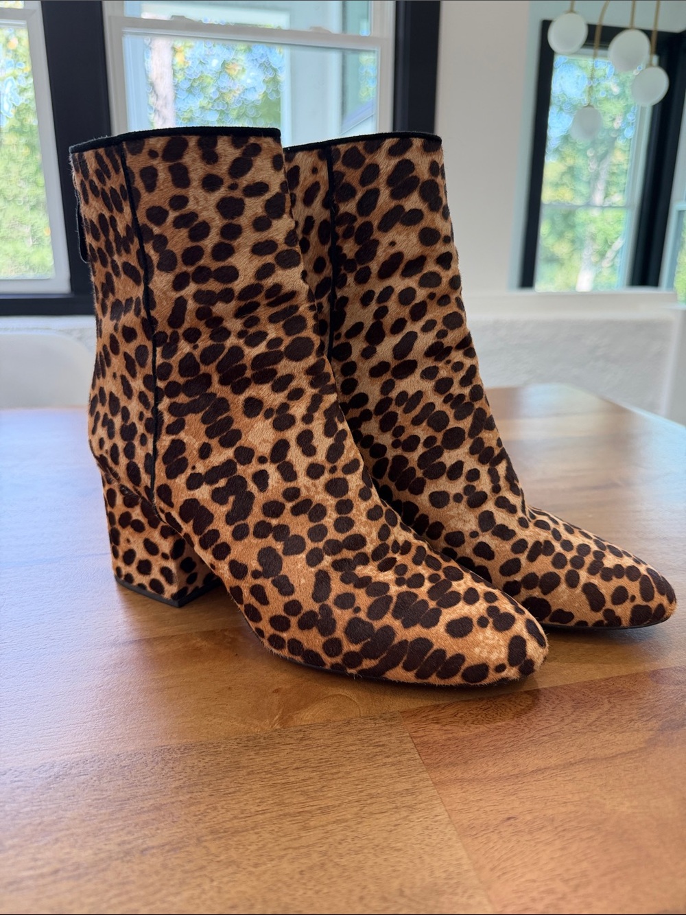 J. Crew Calf Hair & Leather Leopard Print Block Heel Ankle Boots Size 8 *EUC*